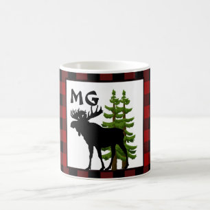 Buffalo Plaid met Monogram en Eland Ontwerp Koffiemok
