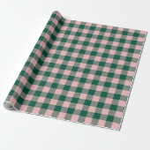 Buffalo Plaid Modern Kerstvakantie Groen Roze Cadeaupapier (Uitgerold)