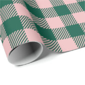 Buffalo Plaid Modern Kerstvakantie Groen Roze Cadeaupapier (Rol Hoek)