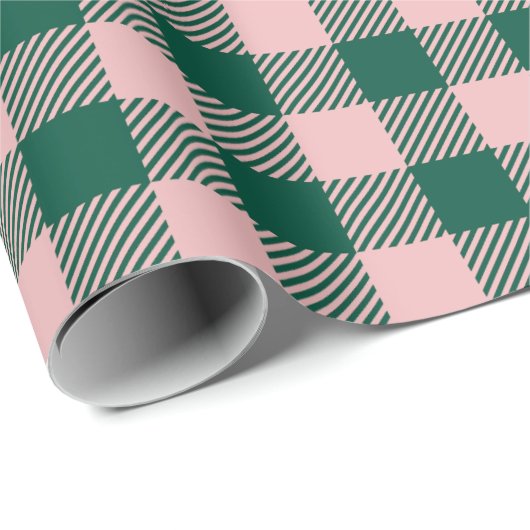Buffalo Plaid Modern Kerstvakantie Groen Roze Cadeaupapier (Rol Hoek)