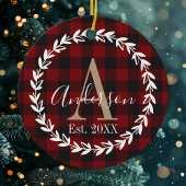 Buffalo Plaid Monogram Wreater Family Kerstmis Keramisch Ornament