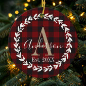 Buffalo Plaid Monogram Wreater Family Kerstmis Keramisch Ornament