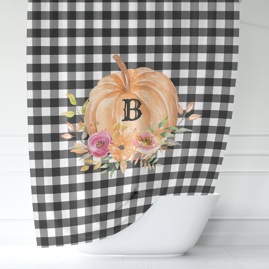 Buffalo Plaid Monogrammed Pumpkin Douchegordijn