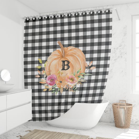 Buffalo Plaid Monogrammed Pumpkin Douchegordijn