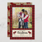 Buffalo Plaid & Moose Rustieke Kerstkaart (Voorkant / Achterkant)