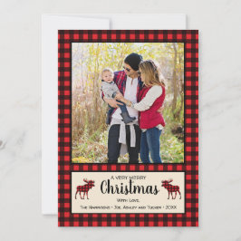 Buffalo Plaid & Moose Rustieke Kerstkaart