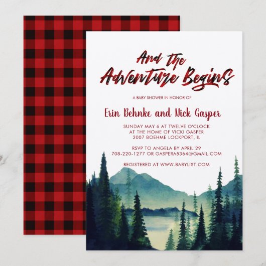 Buffalo Plaid | Mountain Baby shower Invitation Kaart (Voorkant / Achterkant)