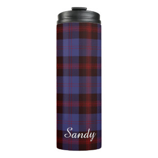 Buffalo plaid navy blue red monogram name thermosbeker