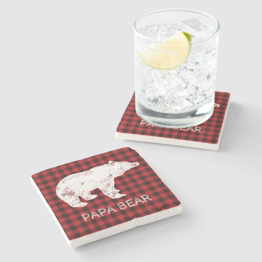 Buffalo Plaid Onderzetter - Papa Beer (Zijkant)