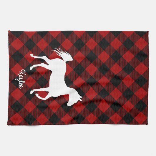 Buffalo Plaid Paardenliefhebber Theedoek (Horizontaal)