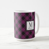 Buffalo Plaid Paarse Monogram Naam Koffiemok (Voorkant rechts)