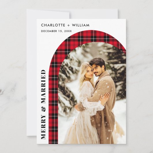 Buffalo Plaid Passen getrouwd Vrolijk en getrouwd  Feestdagenkaart (Voorkant)