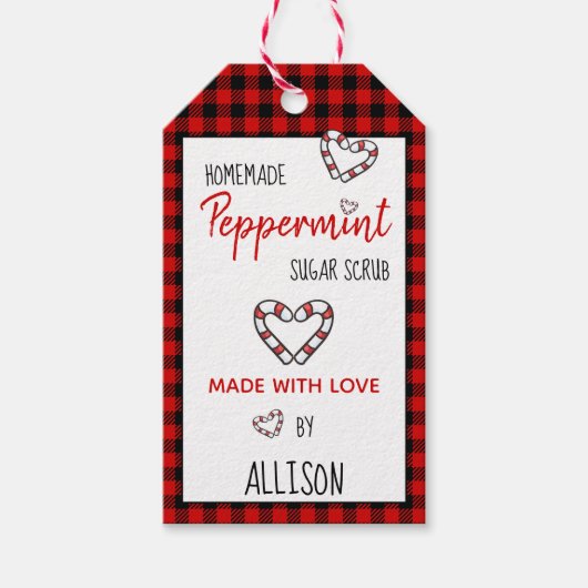 Buffalo Plaid & 🍬 Pepermunt met liefde gemaakt Cadeaulabel (Voorkant)