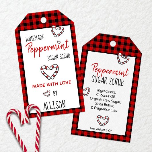 Buffalo Plaid & 🍬 Pepermunt met liefde gemaakt Cadeaulabel