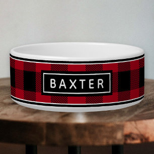 Buffalo Plaid Pet Bowl met gepersonaliseerde naam Voerbakje