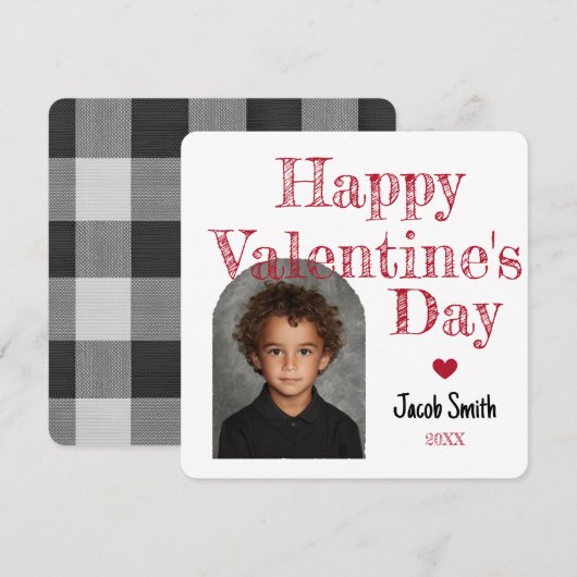 Buffalo Plaid Photo Valentine Kids Classroom Notitiekaartje (Voorkant / Achterkant)