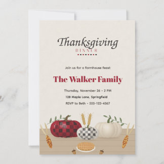 Buffalo Plaid Pompoen Rustieke Thanksgiving-diner Kaart