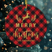 Buffalo Plaid Prettig Kerst Monogram Keramisch Ornament