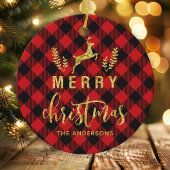 Buffalo Plaid Prettig Kerst Monogram Keramisch Ornament