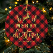 Buffalo Plaid Prettig Kerst Monogram Keramisch Ornament