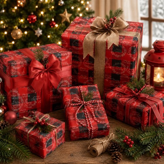 Buffalo Plaid Prettig Kerstfeest Cadeaupapier