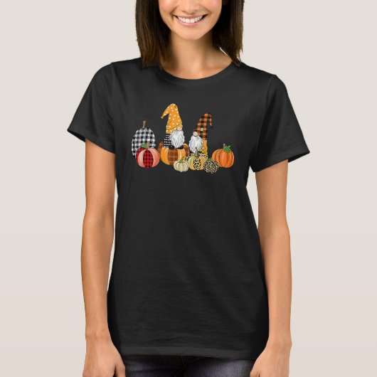 Buffalo Plaid Pumpkin Gnomes Fall Autumn Thanksgiv T-shirt (Voorkant)