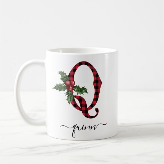 Buffalo Plaid Q Monogram Kerst Koffiemok (Links)