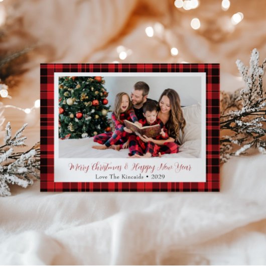 Buffalo Plaid Rechthoek Foto Kerstgroet Feestdagenkaart