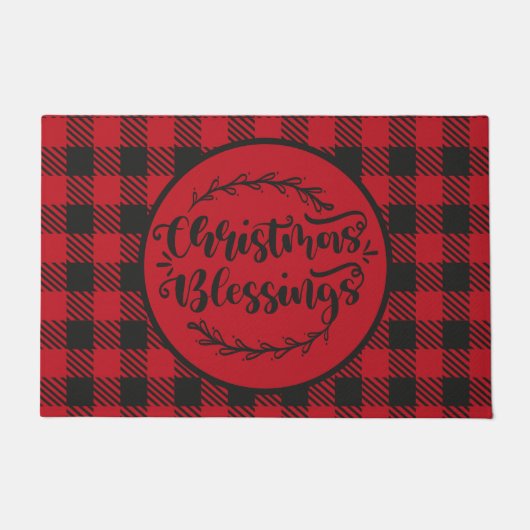 BUFFALO PLAID RED EN ZWARTE CHRISTMAS GREETING DEURMAT (Voorkant)