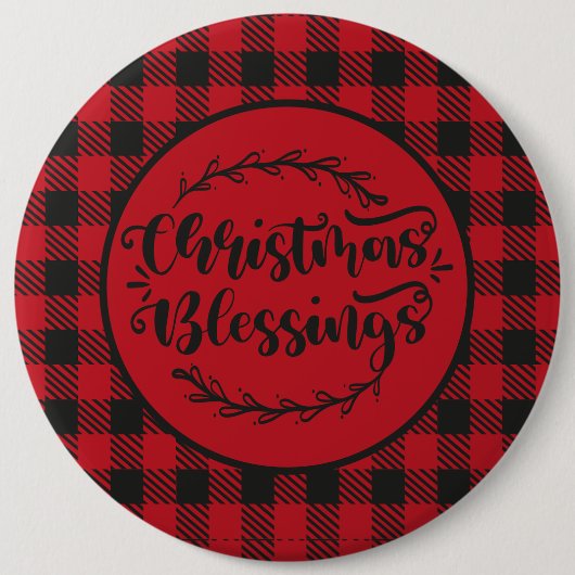 BUFFALO PLAID RED EN ZWARTE CHRISTMAS GREETING RONDE BUTTON 6,0 CM (Voorkant)