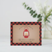 Buffalo Plaid Red Lantern Camping Verjaardag Uitnodiging Briefkaart (Staand voorkant)