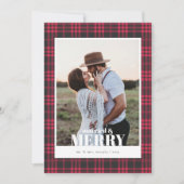 Buffalo Plaid Red Married & Merry-kerstkaart Feestdagenkaart (Voorkant)