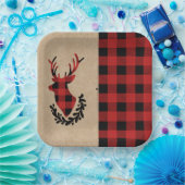 Buffalo Plaid Red Rustic Stag Papieren Bordje (Feest)
