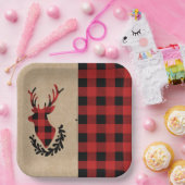 Buffalo Plaid Red Rustic Stag Papieren Bordje (Feest)