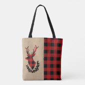 Buffalo Plaid Red Rustic Stag Tote Bag (Achterkant)
