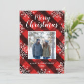 Buffalo Plaid Red Rustic Tartan Kerstfoto Feestdagenkaart (Staand voorkant)