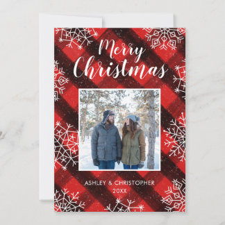 Buffalo Plaid Red Rustic Tartan Kerstfoto Feestdagenkaart