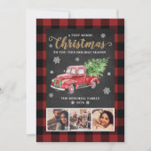 Buffalo Plaid  Red Truck Christmas 3 Foto Feestdagenkaart (Voorkant)
