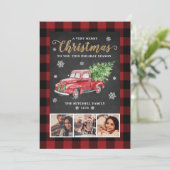 Buffalo Plaid  Red Truck Christmas 3 Foto Feestdagenkaart (Staand voorkant)