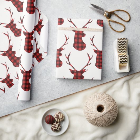Buffalo Plaid Reindeer Cadeaupapier (Crafts)