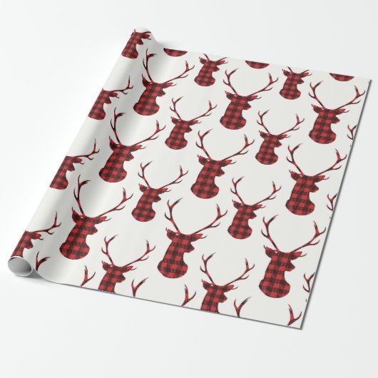 Buffalo Plaid Reindeer Cadeaupapier (Uitgerold)