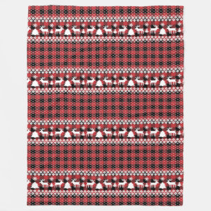 Buffalo Plaid Reindeer Fair Isle Fleece Deken