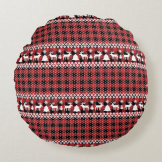 Buffalo Plaid Reindeer Fair Isle Rond Kussen
