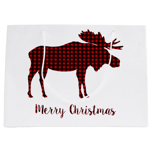 Buffalo Plaid Rendier Kerst Typografie Large Cadeautasje (Voorkant)