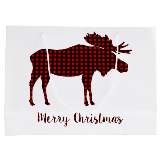 Buffalo Plaid Rendier Kerst Typografie Large Cadeautasje (Achterkant)