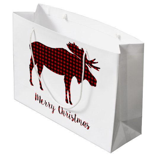Buffalo Plaid Rendier Kerst Typografie Large Cadeautasje (Achterkant Gekanteld)