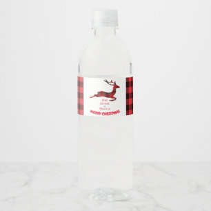 Buffalo Plaid Rendier Vrolijk Kerstfeest tartan Waterfles Etiket