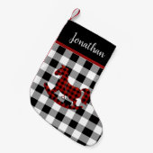 Buffalo Plaid Rocking Horse Kerstkous Kleine Kerstsok (Voorkant (Hangend))