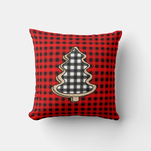Buffalo Plaid, Rode Gingham Kerstbomen    Kussen (Voorkant)