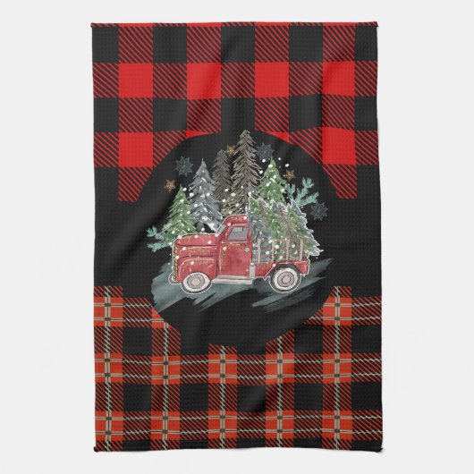 Buffalo Plaid Rode Kerst Truck Theedoek (Verticaal)